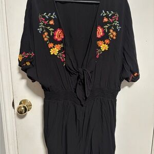 Floral Embroidered Black Dress